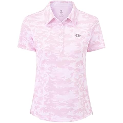 AjezMax Damen Poloshirt Kurzarm Golf Arbeit Polohemd Atmungsaktiv Sport Tennis T-Shirt mit Kragen Tarnfarbe rosa XXL Cover