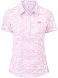 AjezMax Damen Poloshirt Kurzarm Golf Arbeit Polohemd Atmungsaktiv Sport Tennis T-Shirt mit Kragen Tarnfarbe rosa L