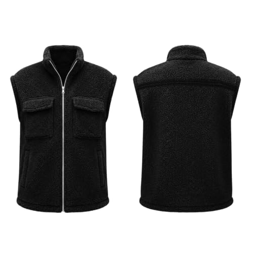 Womens Sherpa Fleece Utility Vest Zip Front Chest Pockets Casual Fall Layer - image 6