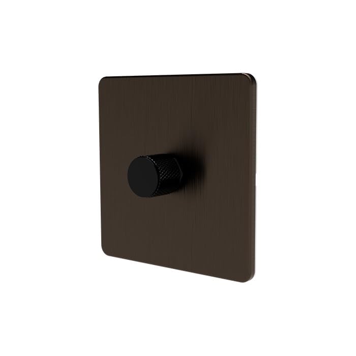 LED Dimmer Switch [Metal Knob/Metal faceplate] 2-way Rotary Push On/Off for Dimmable LED and Halogen Lights, minimum brightness adjustable - Brushed Antique Brass/Black 1-Gang