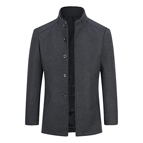 Sliktaa Mens Wool Coat Thick Trench Jacket Stand Collar Warm Overcoat Winter Coats(1 x Jacket+1 x Gilet), Grey, L