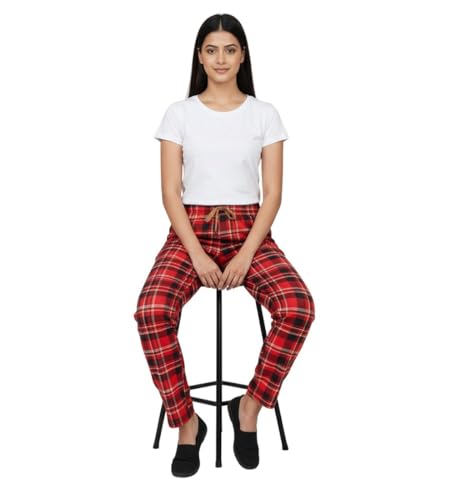 Image of Womens Multicolor Cotton Checkered Pyjama | Checks Pajama for women with Elastic & Drawstring Plus Size (S TO 8XL)