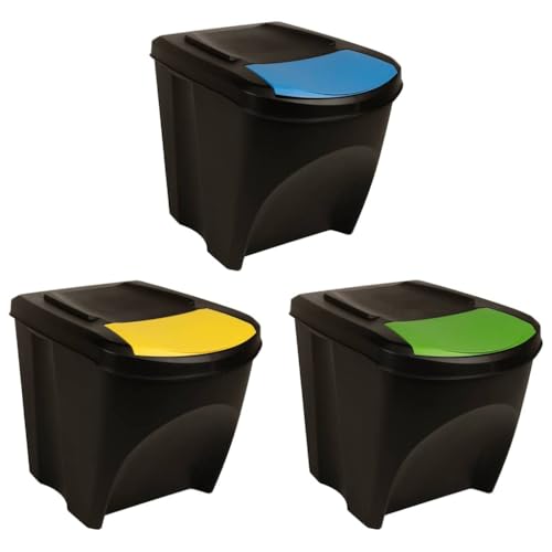 Poubelles empilables 3 pcs anthracite 75 L de tri sélectif - 2