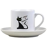 Fördeblau Lustige Espressotasse und Unterteller mit Katzen Motiv und Spruch