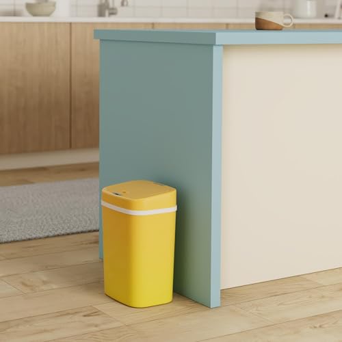 Ninestars DZT-12-5YL Bedroom or Bathroom Automatic Touchless Infrared Motion Sensor Trash Can, 3 Gal 12 L, ABS Plastic (Rectangular, Yellow) Trashcan