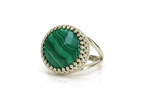 Bague malachite verte Anemone Bijoux en argent 925 fait main
