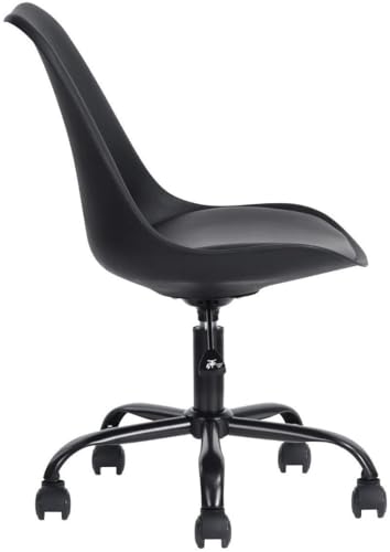 Image of Amazon Brand - Umi Polypropylene Height-Adjustable Modern Stylish Revolving Office Computer Study Desk Task Chair with PP Plastic Backrest + PU Cushion Ideal for Spa, Home, Medical in Black Color