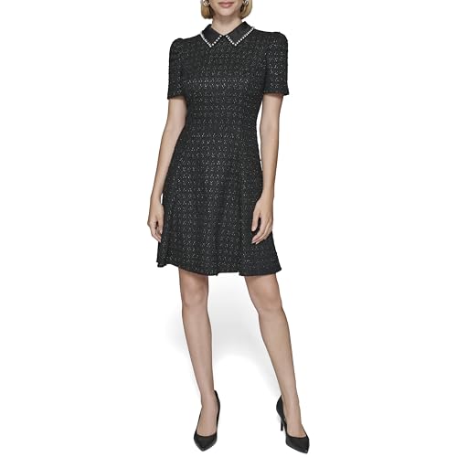 Image of Karl Lagerfeld Women's Short Puff Sleeve Embellished Collar A-line Mini Dress