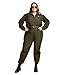 Tipsy Elves' Women's Pilot Costume - Green Military Flight Halloween Jumpsuit Size Medium