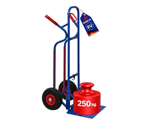 PROREGAL Sackkarre Ragnar mit XXL klappbarer Schaufel | HxBxT 117x62,5x62cm | Tragkraft 250kg | Pannensichere Räder | Stahl | Blau | Transportkarre Staplerkarre klappbar