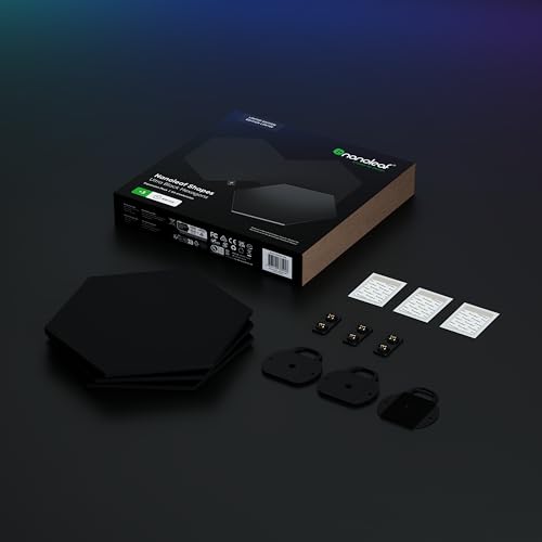 Nanoleaf Shapes Ultra Black Hexagon Expansion Pack, 3 Esagoni LED Aggiuntivi RGBW - Applique da Parete Interno Modulari, Luci Led 16M Colori WiFi, Funziona con Alexa, Sincronia Musica e Monitor - Immagine 1