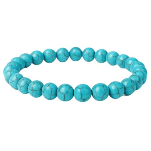 Felicidade Pulsera de piedras naturales turquesa – Pulsera para mujer y hombre idea de regalo joyas de piedra semipreciosa, Perles de 8 mm, Piedra semipreciosa, Turquoise