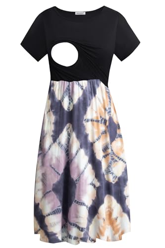 Image of Smallshow Women's Short Sleeve Patchwork Nursing Dresses for Breastfeeding