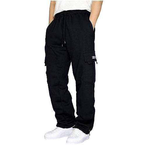 Men's Fleece Cargo Sweatpants Drawstring Loose Fit Joggers Sweats Pants for Adult with Pockets