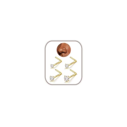 LOLIAS 20G Moissanite Nose Rings Studs - 14K Gold Filled Nose Studs for Women Men Hypoallergenic 316L Surgical Stainless Steel Nose Stud Set L Shaped Nose Piercing Jewelry 1.5/2/2.5/3mm 4Pcs
