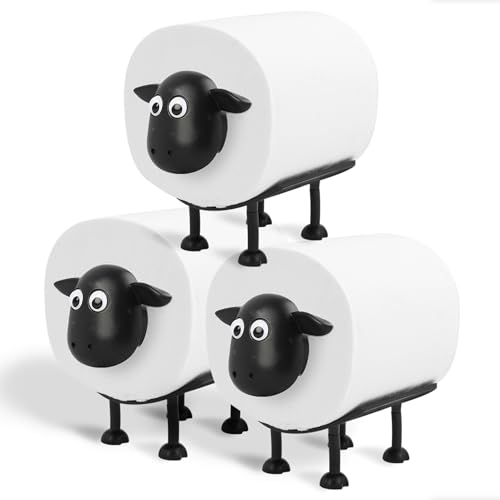 Sheep Toilet Roll Holder: Tissue Paper Roll Storage Stand - 3D Printed Black Sheep Loo Roll Holder - Toilet Paper Holder Bathroom Set for Bathroom Shelf Housewarming Gift Bathroom Decor (3 Pcs)