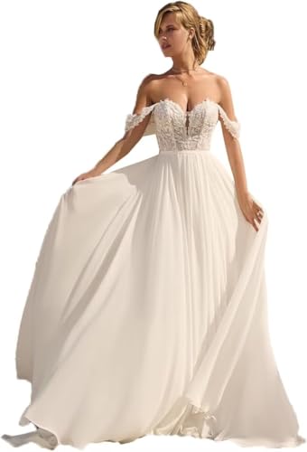 Tulle Lace Wedding Dresses for Bride 2025 Mermaid Off Shoulder A Line Long Beach Wedding Bridal Ball Gowns for Women