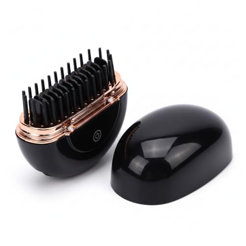 Image of Brrnoo Mini Cordless Hair Straightener Brush, Rechargeable Hot Brush Curling & Straightening for All Hair Types with Fast Heating 3 Temperature Settings 1500mAh Battery (Black)