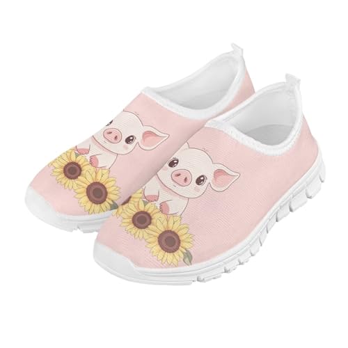 Sunflower Pig Shoes for Girls Big Kid Cute Slip On Tennis Shoes Little Girls Tulip Flower Gym Athletic Shoes Acitve Child Easter Holiday Shoes Purple,Size 312