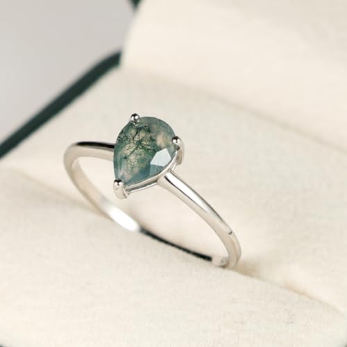 Natural Moss Agate Ring 925 Sterling Silver Teardrop Engagement Promise Ring for Women Jewelry Gifts2
