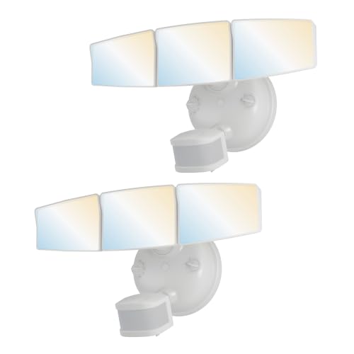 HALO Hardwired LED Security Light, 3-Head, Motion Sensor, White, 2-Pack