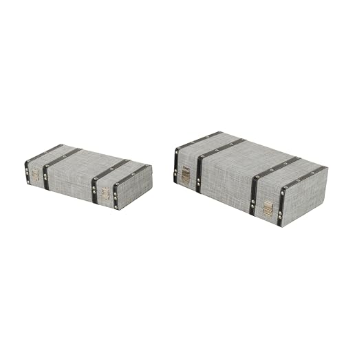 Image of Deco 79 Fabric Decorative Trunk Woven Storage Decorative Large Boxes with Silver Latches and Buckles, Set of 2 Storage Trunks 21 inch, 19 inch W, Gray