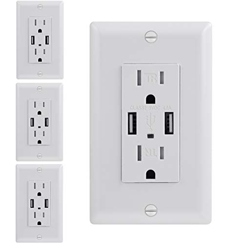 (Pack of 4) Two 4.8A USB Ports and Duplex Tamper Resistant Receptacle 15-Amp