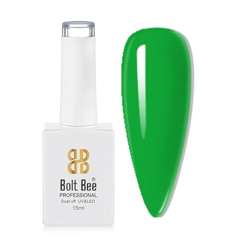 Image of Bolt Bee Bright Green Color Gel Nail Polish Soak Off UV Gel DIY at Home Manicure Salon Nail Art (28, 15ml)
