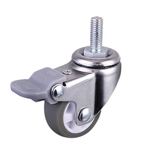 DFLPBHAV 4 Pcs/Lot Lightweight TPE Casters Mini Screw Universal Sliding Wheels with Brakes Silent Furniture Grey Rubber(M8 Brake,1 Inch)