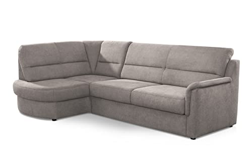 Cavadore Ecksofa Paris mit Federkern / Kleines L-Sofa mit Vorziehsitz, Bettkasten und Ottomane / 243 x 87 x 155 / Hellgrau