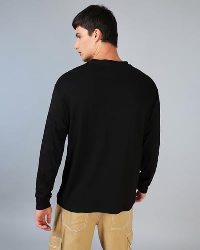Image of Bewakoof Men's Solid Black Round Neck Full Sleeve Oversized T-Shirt