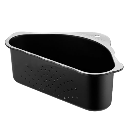 Triangle Sink Drainer Basket, Stainless Steel Triangular Sink Drain Shelf, Suction Cup Triangular Filter Drain Basket Kitchen Sinks Corner for Filter Food Waste and Washing Fruit(Color:Black)