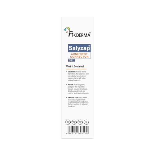 Image of Fixderma Salyzap 2% Salicylic Acid Acne Spot Corrector Gel with 2% Niacinamide Acid & 1% Aczero | Reduce Active Acne & Redness | Fades Dark Spots & Blemishes | Pimple Remover For Men & Women - 20g