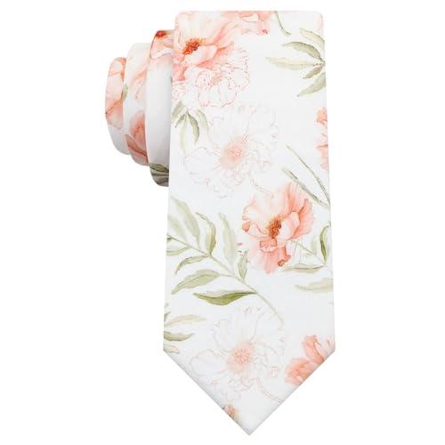 Image of Luckyvestir Ties for Men, Sage Green Cotton Floral Tie 2.76 inch Flower Printed Men's Neckties for Wedding /Groomsmen /Suit /Party