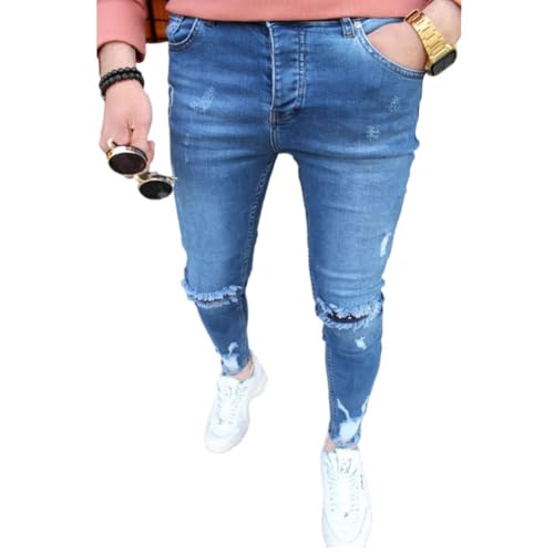 Mens Skinny Jeans Ripped with Holes Trendy Hip Hop Streetwear Stretchy Denim Pants - Main Image