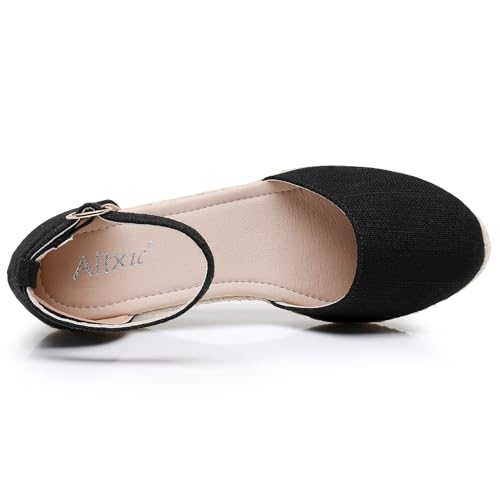 Image of Altxic Women's Closed Toe Canvas Ankle Strap Espadrilles Wedge Sandals