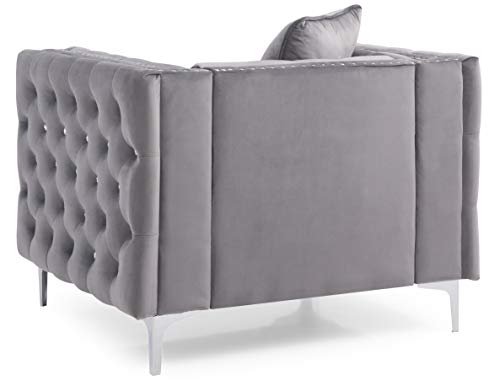 Sillón Terciopelo Gris Tufted Diseño Diamante miniatura 5