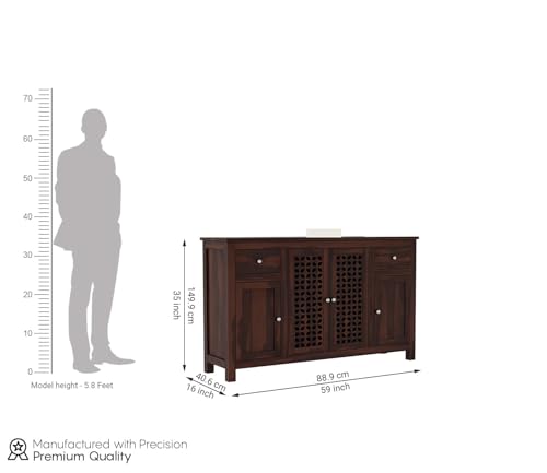 Image of SHIKHA WOOD CRAFT Solid Sheesham Wood Sideboard Cabinet Drawers and Door Storage | Multipurpose Wooden Chest of Drawers Furniture for Bedroom, Living Room, Home, and Office (Walnut Finish-4 Doors)