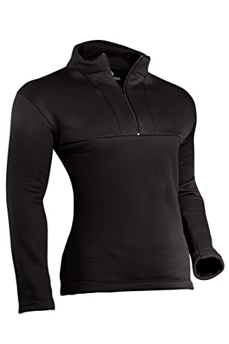 Indera Men's Military Weight Fleeced Polyester Thermal Underwear Mock Zip Top, Black, Medium