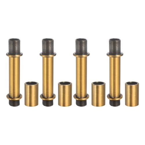 Image of PATIKIL Straight Pipe Lamp Stems Rod Kit, 4 Set M10 Carbon Steel 50mm(1.97 inch) Long Double End Thread Rod with Coupling Nuts Sleeve Connector for Table Lamps Chandeliers,Copper Gold