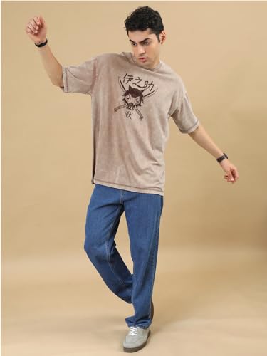 Image of crazymonk Inosuke Hashibra Printed Anime Oversized T-Shirt -Hazzle Nut