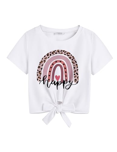 Image of Arshiner Girls Short Sleeve Shirts Tie Knot Front Tops T Shirts for Kids Crewneck Cute Casual Tie Dye Tee Blouse