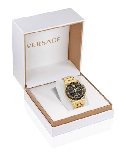 Versace Greca Extreme Chrono Collection Luxury Mens Watch Timepieces with a Gold Bracelet and Case featuring a Black Dial4