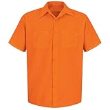Red Kap Men's Enhanced Visibility Work Shirt , Fluorescent Orange, Short Sleeve X-Large