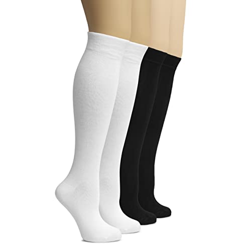 Image of Hugh Ugoli Women's Rayon Derived from Bamboo Knee High Socks Comfort Seam Long Dress Socks, Shoe Size 5-8 /8-11, 4 Pairs