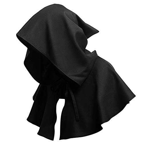 Unisex Medieval Cowl Hat, Gothic Hooded Robe Cloak for Women & Men - Vintage Friar Costume, Witch & Wizard Cloak, Adult Vampire & Death Devil Cape