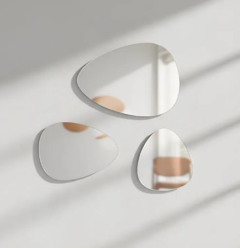 kit 3 Espelhos Decorativo Orgânicos Vidro Lapidado Fita Dupla Face - Facil Aplicação