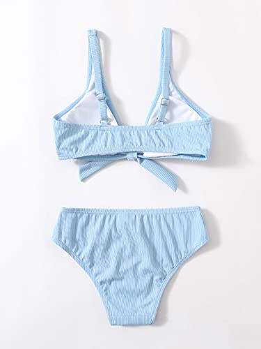 Soly Hux Girl's V Neck Bikini Bathing Suit Two Piece Swimsuits Plain Blue 160 #TOP1