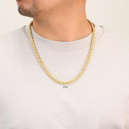 Nuragold 10k Real Yellow Gold 7mm Rope Chain Diamond Cut Necklace (18"-30") Italian Jewelry for Men2