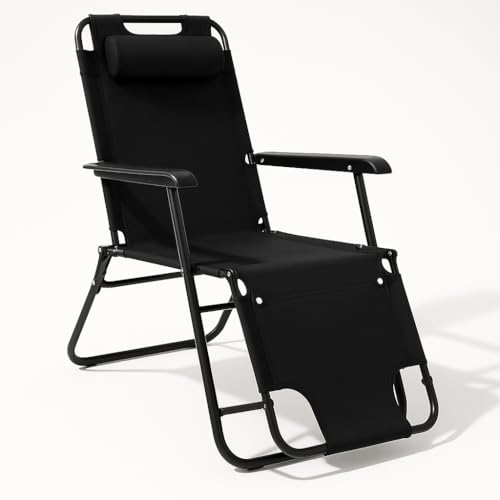 SPRINGOS Chaise Longue Pliable de Jardin avec accoudoirs – Fauteuil extérieur Pliable Confortable pour Le Jardin, terrasse et Camping, Chaise Longue...